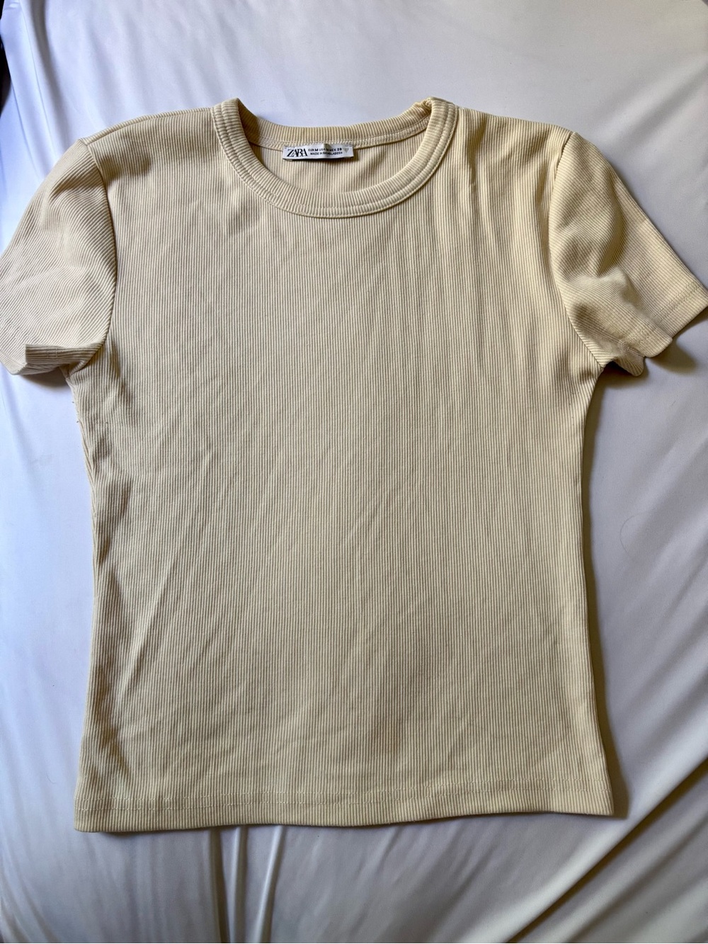 Zara Light Yellow Ribbed Short Sleeve Tee